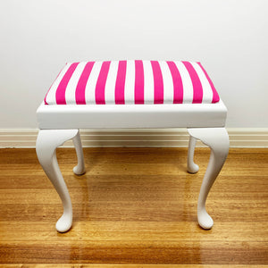'Candy Stripe' refurbished mid century upholstered vanity stool
