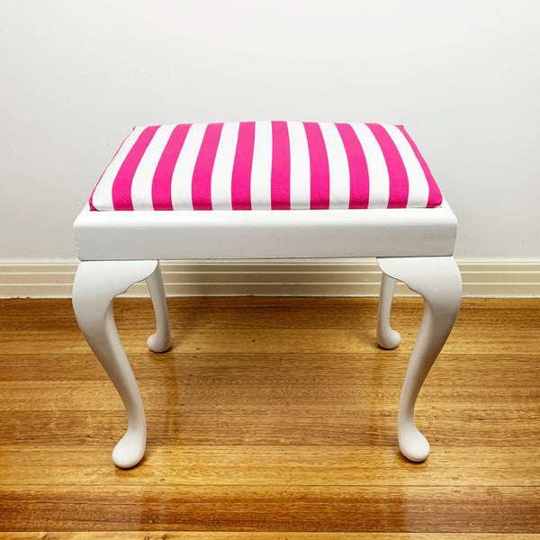 'Candy Stripe' refurbished mid century upholstered vanity stool