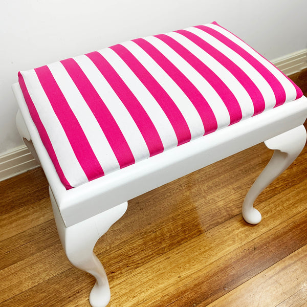 'Candy Stripe' refurbished mid century upholstered vanity stool