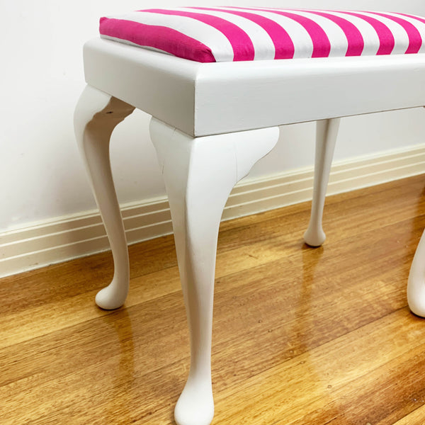 'Candy Stripe' refurbished mid century upholstered vanity stool