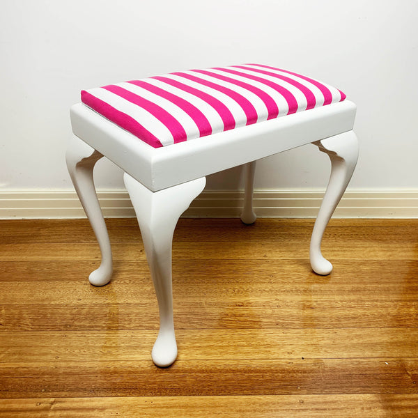 'Candy Stripe' refurbished mid century upholstered vanity stool