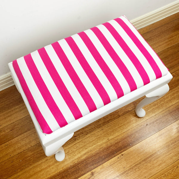 'Candy Stripe' refurbished mid century upholstered vanity stool