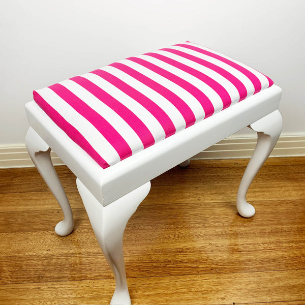 'Candy Stripe' refurbished mid century upholstered vanity stool