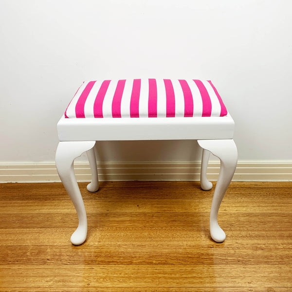 'Candy Stripe' refurbished mid century upholstered vanity stool