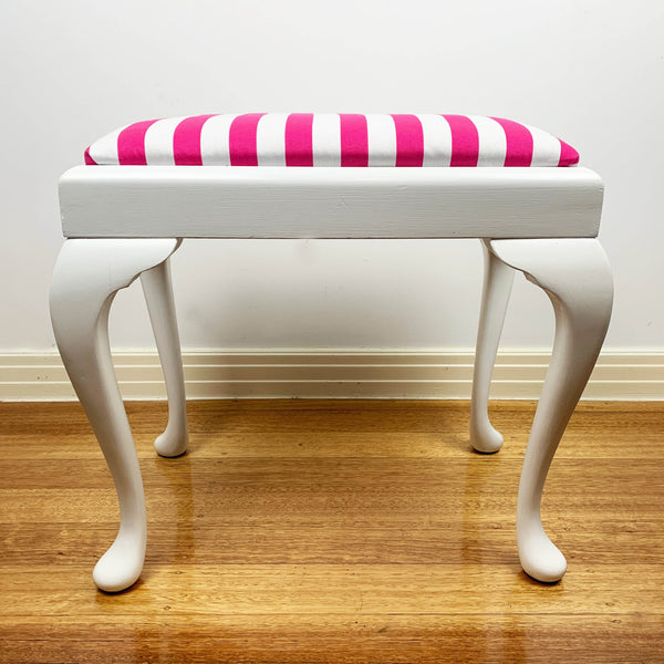 'Candy Stripe' refurbished mid century upholstered vanity stool