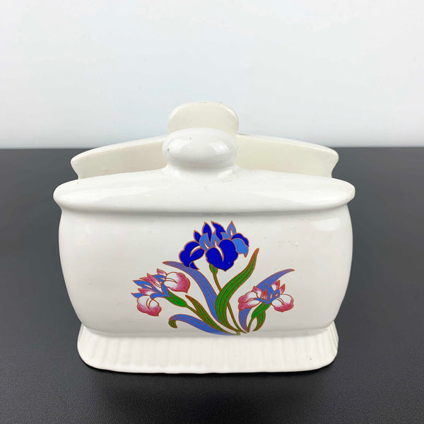 Iris floral ceramic napkin holder