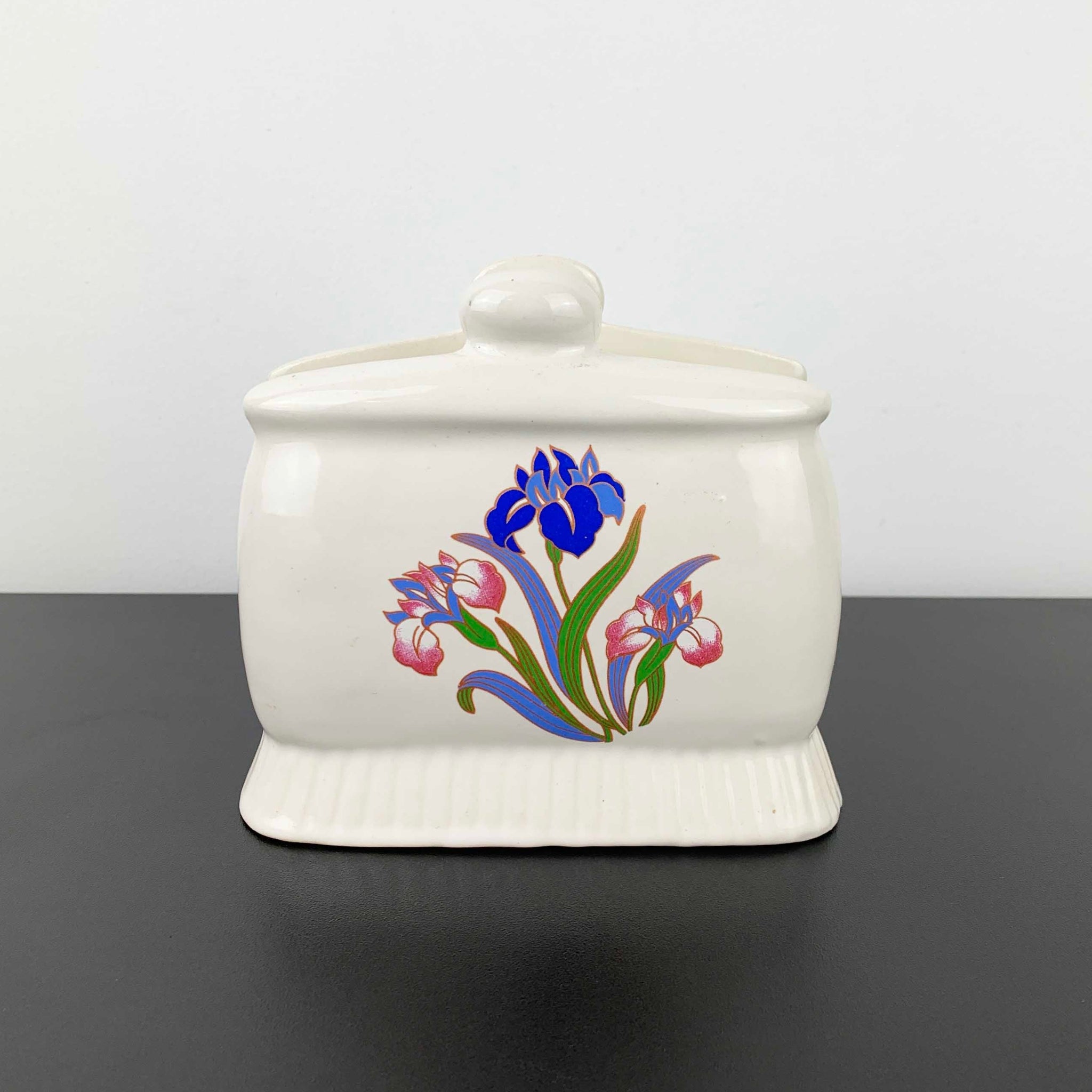 Iris floral ceramic napkin holder