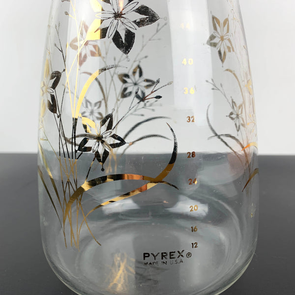 Pyrex USA water and juice carafe with gold floral detail