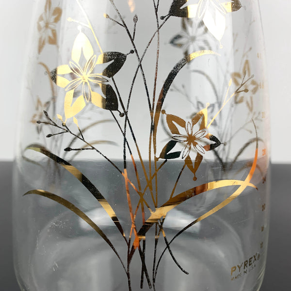 Pyrex USA water and juice carafe with gold floral detail