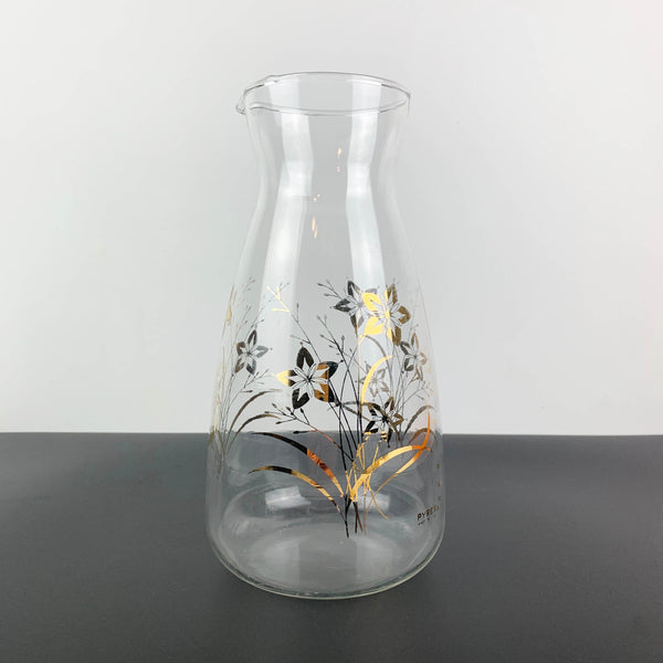 Pyrex USA water and juice carafe with gold floral detail