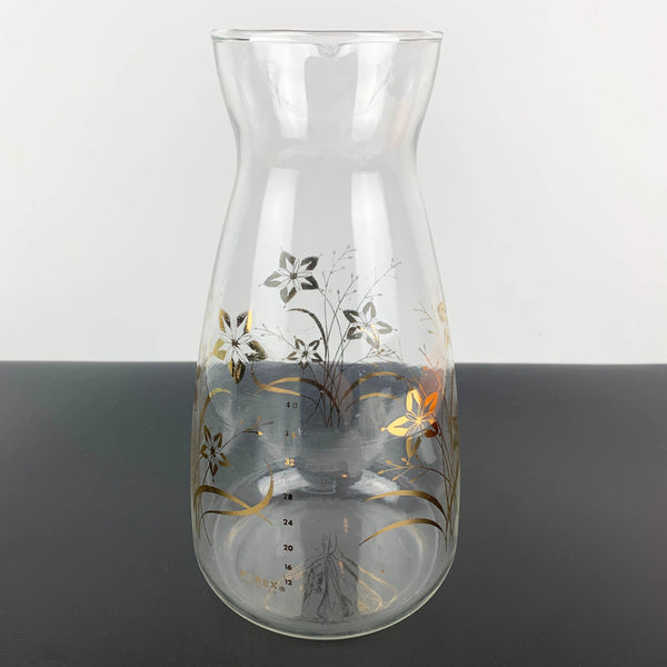 Pyrex USA water and juice carafe with gold floral detail