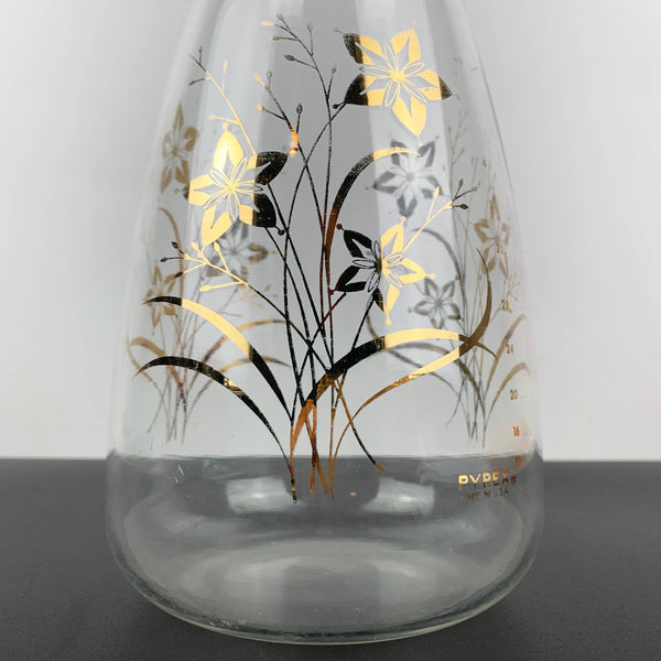Pyrex USA water and juice carafe with gold floral detail