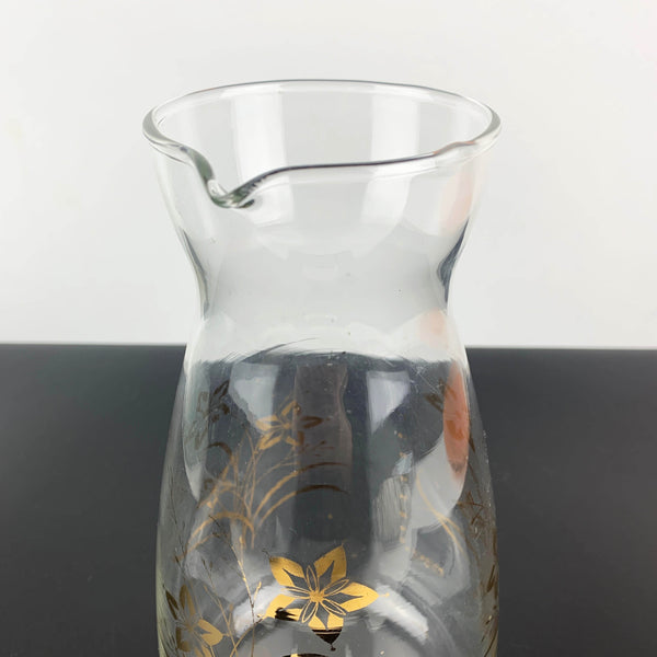 Pyrex USA water and juice carafe with gold floral detail