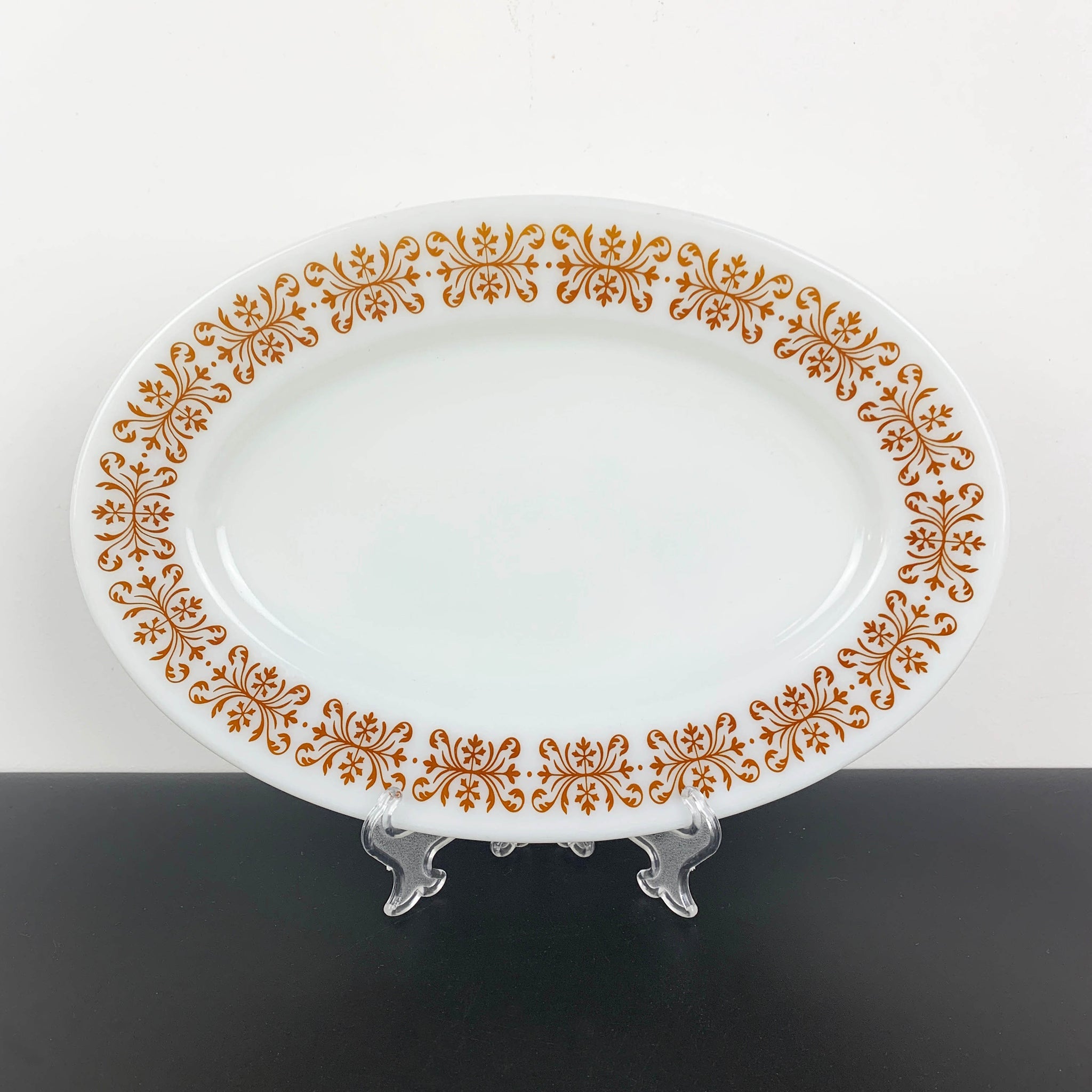 Pyrex USA Copper Filigree small oval platter Feature Furniture Vintage