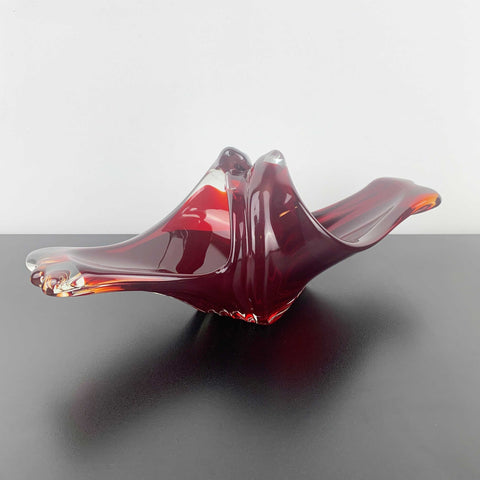 Koshida (of Japan) Rare Art Glass Centrepiece Bowl in Cherry Red