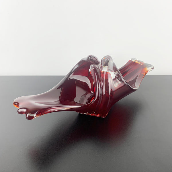 Koshida (of Japan) Rare Art Glass Centrepiece Bowl in Cherry Red