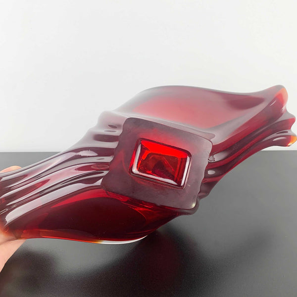 Koshida (of Japan) Rare Art Glass Centrepiece Bowl in Cherry Red