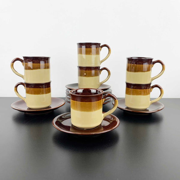 Retro brown ombre espresso cup and saucer - Set of 7