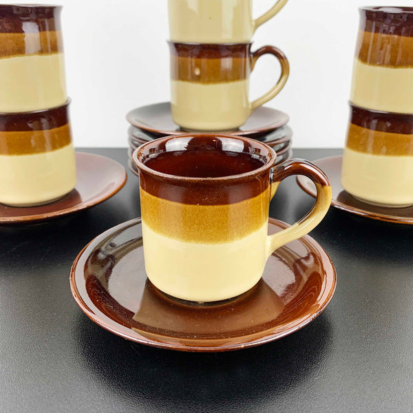 Retro brown ombre espresso cup and saucer - Set of 7