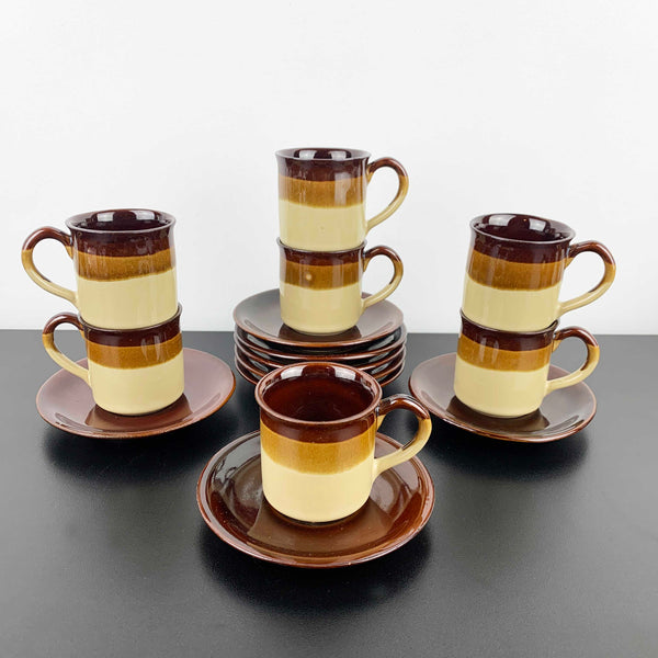 Retro brown ombre espresso cup and saucer - Set of 7
