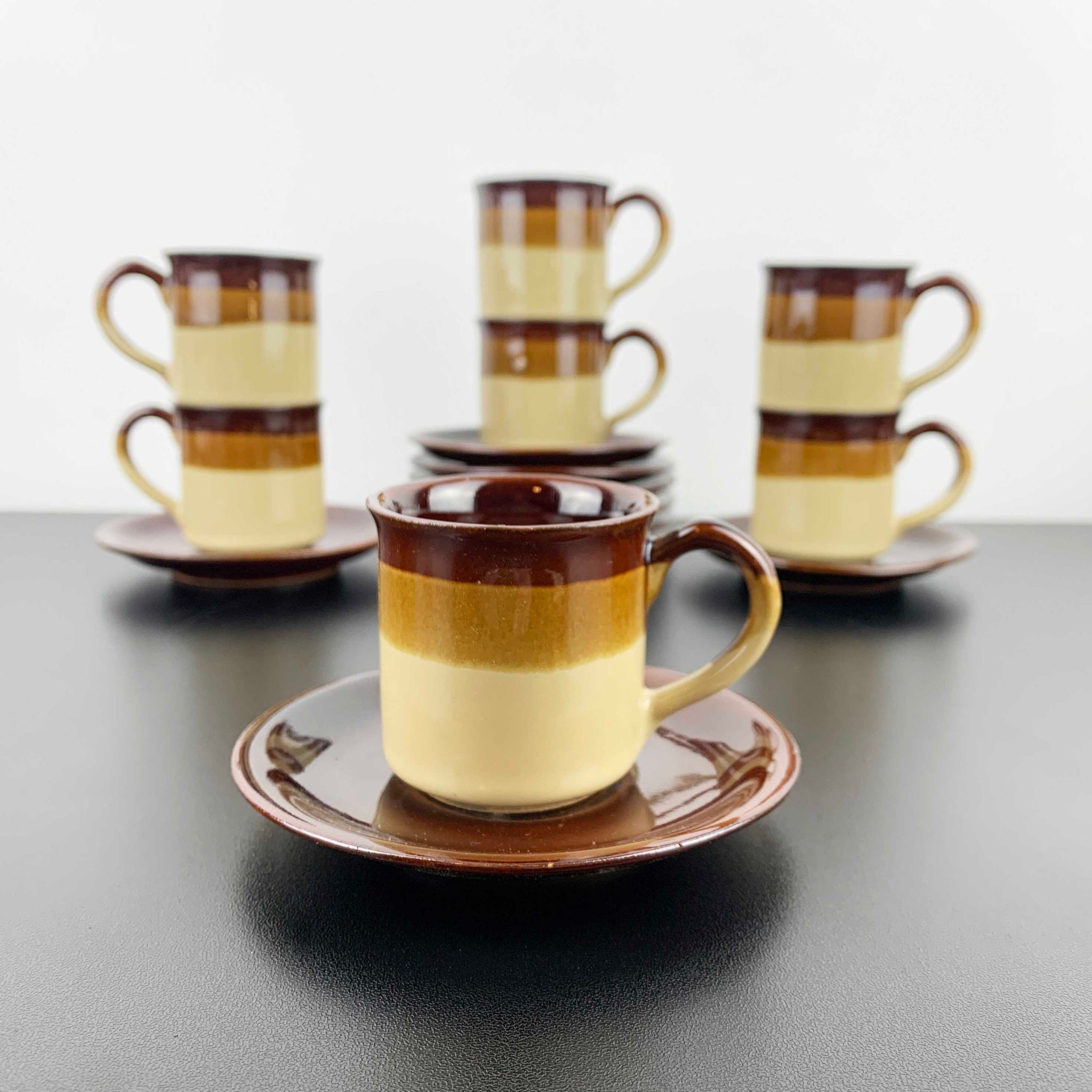 Retro brown ombre espresso cup and saucer - Set of 7