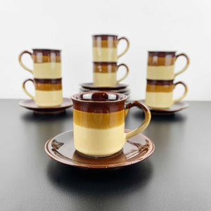 Retro brown ombre espresso cup and saucer - Set of 7