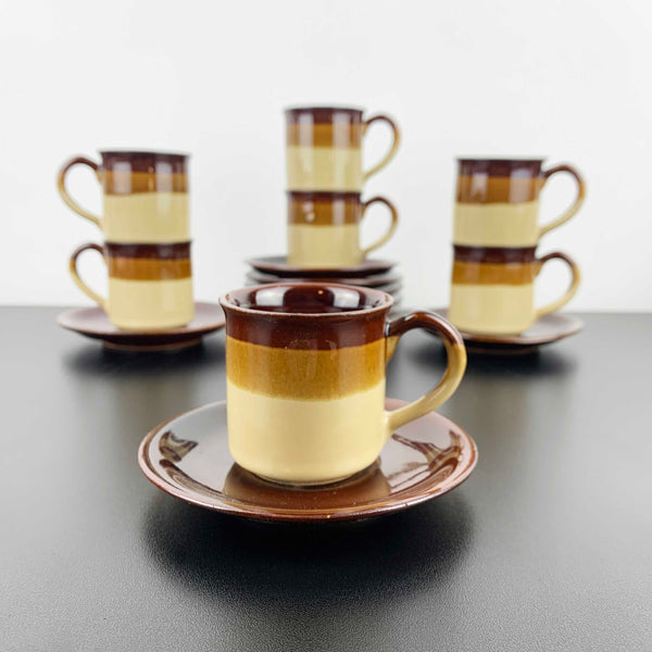 Retro brown ombre espresso cup and saucer - Set of 7