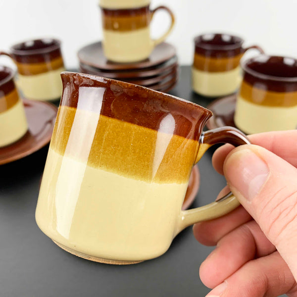 Retro brown ombre espresso cup and saucer - Set of 7