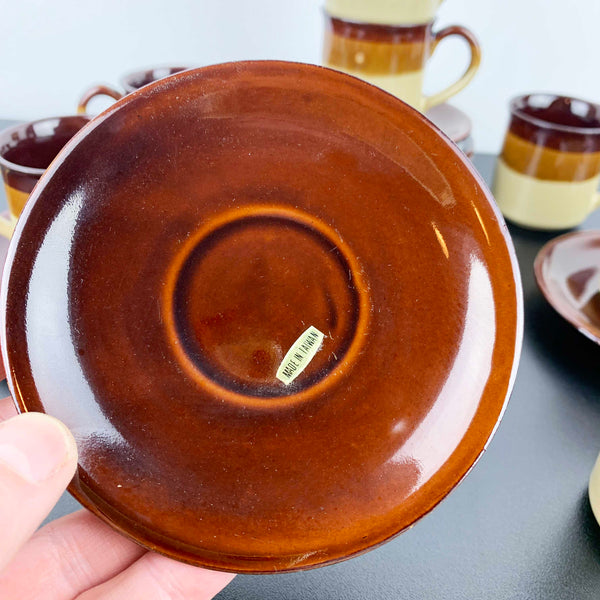 Retro brown ombre espresso cup and saucer - Set of 7