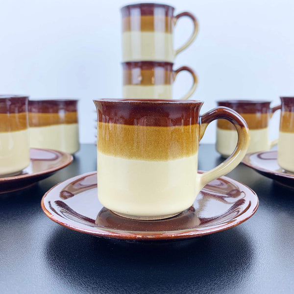 Retro brown ombre espresso cup and saucer - Set of 7