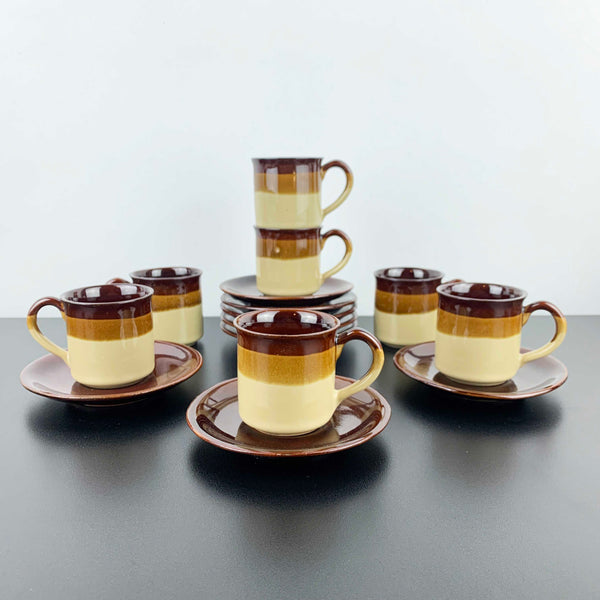Retro brown ombre espresso cup and saucer - Set of 7