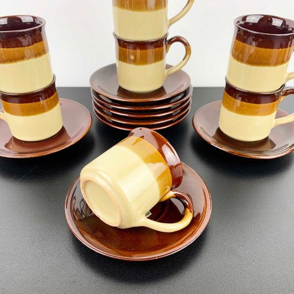Retro brown ombre espresso cup and saucer - Set of 7