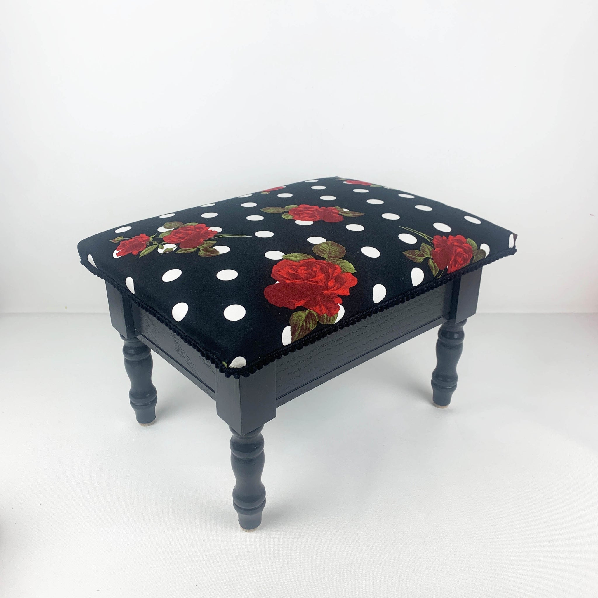 Refurbished upholstered footstool with internal storage
