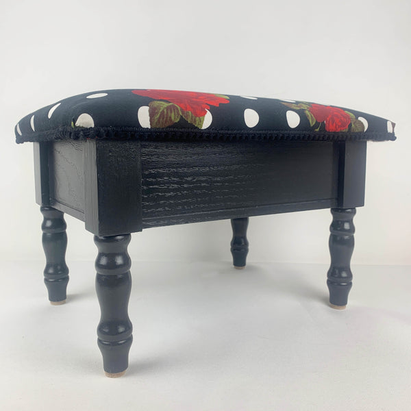 Refurbished upholstered footstool with internal storage