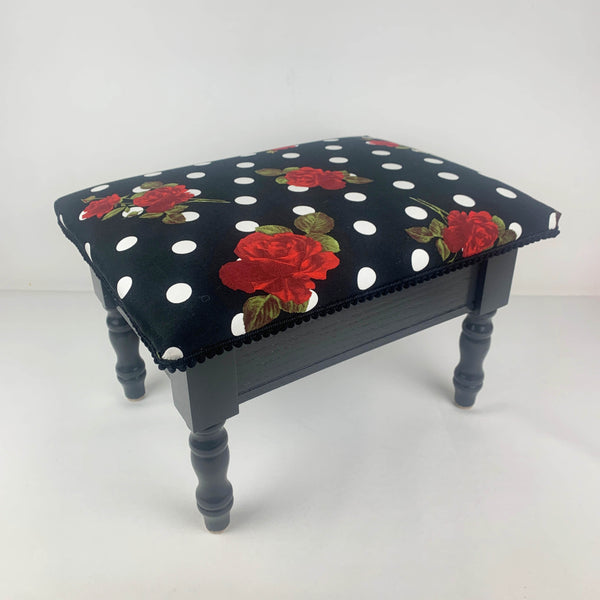 Refurbished upholstered footstool with internal storage