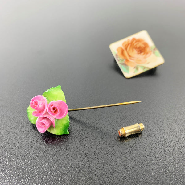 Vintage rose themed ladies pins - Set of 2