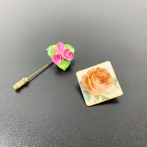 Vintage rose themed ladies pins - Set of 2