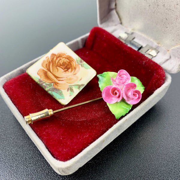 Vintage rose themed ladies pins - Set of 2