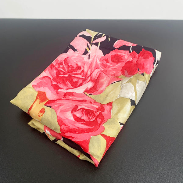 Italian silk rose print square scarf in black