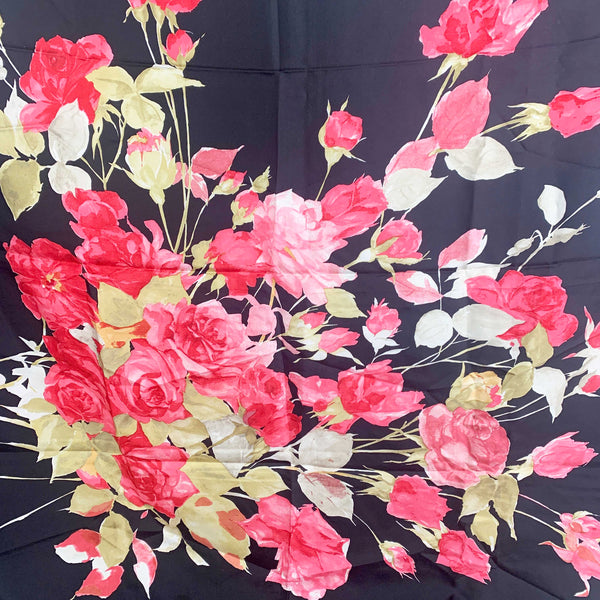 Italian silk rose print square scarf in black