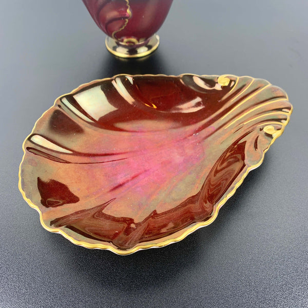 Carlton Ware 'Rouge Royale' shell dish and sugar bowl - Set of 2