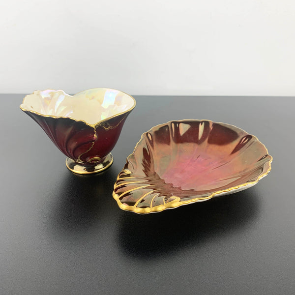 Carlton Ware 'Rouge Royale' shell dish and sugar bowl - Set of 2