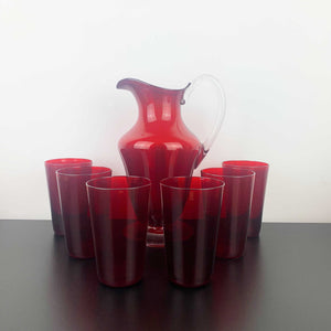 Mid century ruby red glass lemonade and cocktail set