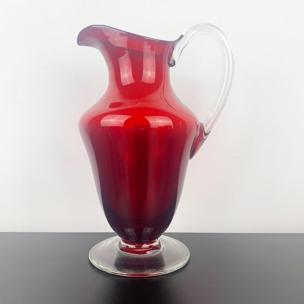 Mid century ruby red glass lemonade and cocktail set