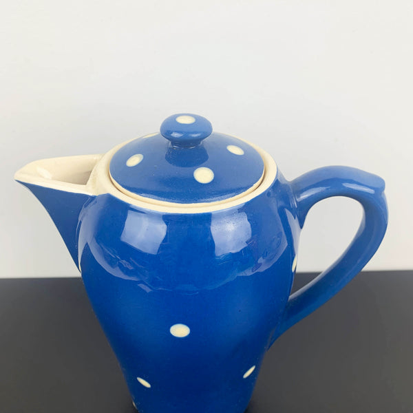 Sandygate Pottery navy polka dot tea pot