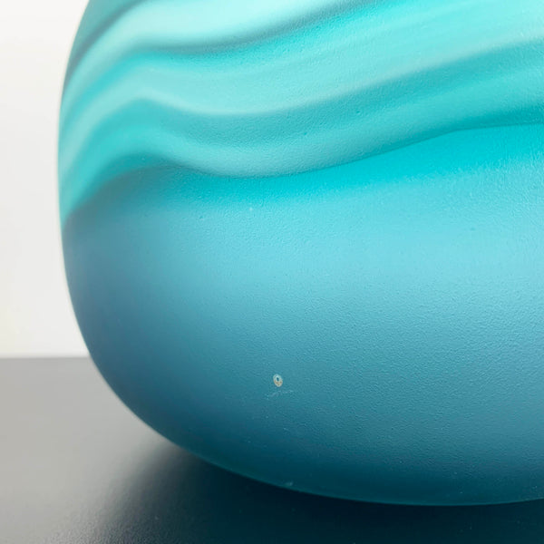 Large Art Glass Bulb Vase in Teal with Band Detail