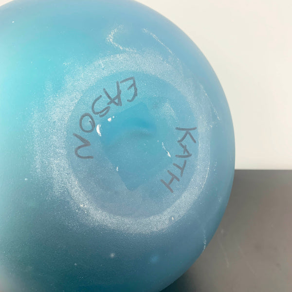 Large Art Glass Bulb Vase in Teal with Band Detail