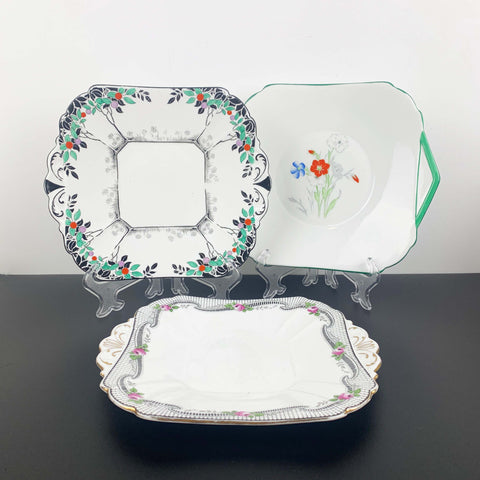 Shelley China art deco twin handled cake plates - sold separately