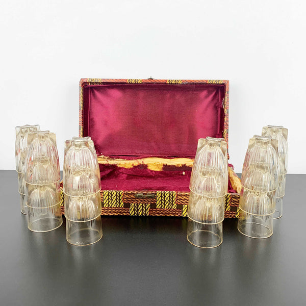 Vintage set of 18 small shot glasses in case