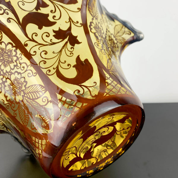 Amber Glass Ruffled Edge Centrepiece Bowl with Silver Overlay